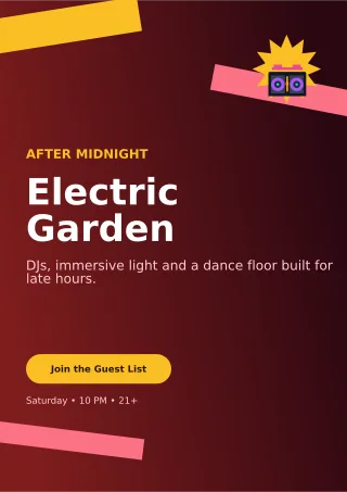 Kinetic Nightclub Event A4 Flyer — editable black entertainment event template, a4 print