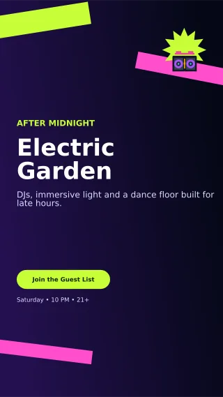 Kinetic Nightclub Event Digital Flyer — editable black entertainment event template, story / reel