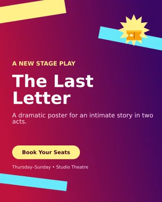 Kinetic Theatre Production Poster — editable purple entertainment event template, instagram portrait