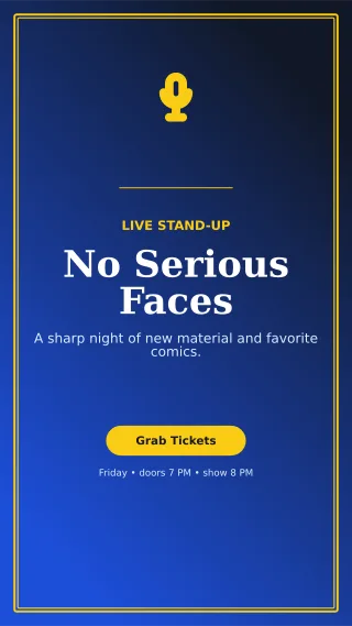 Luxe Comedy Night Digital Flyer — editable blue entertainment event template, story / reel
