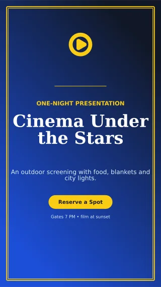 Luxe Film Screening Digital Flyer — editable blue entertainment event template, story / reel