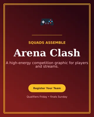 Luxe Gaming Tournament Poster — editable black entertainment event template, instagram portrait