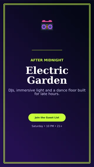 Luxe Nightclub Event Digital Flyer — editable black entertainment event template, story / reel