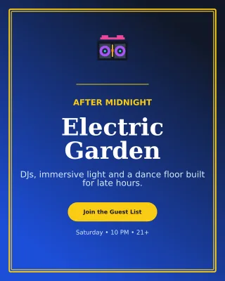 Luxe Nightclub Event Poster — editable blue entertainment event template, instagram portrait