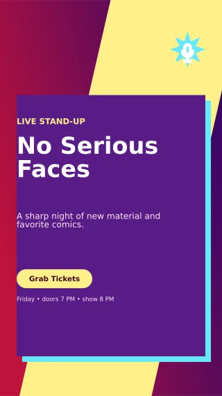 Neo Comedy Night Digital Flyer — editable purple entertainment event template, story / reel