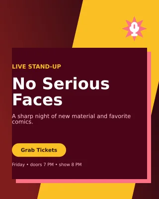 Neo Comedy Night Poster — editable black entertainment event template, instagram portrait