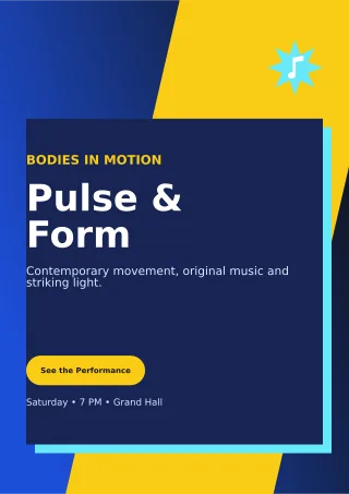 Neo Dance Showcase A4 Flyer — editable blue entertainment event template, a4 print