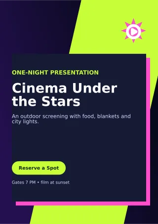 Neo Film Screening A4 Flyer — editable black entertainment event template, a4 print