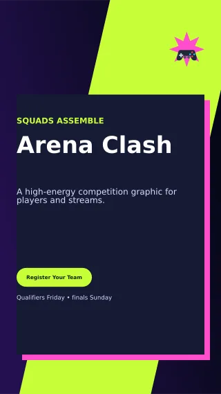 Neo Gaming Tournament Digital Flyer — editable black entertainment event template, story / reel