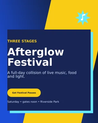 Neo Music Festival Poster — editable blue entertainment event template, instagram portrait