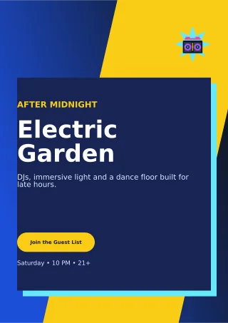 Neo Nightclub Event A4 Flyer — editable blue entertainment event template, a4 print