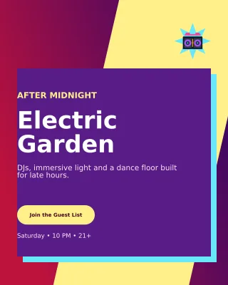 Neo Nightclub Event Poster — editable purple entertainment event template, instagram portrait