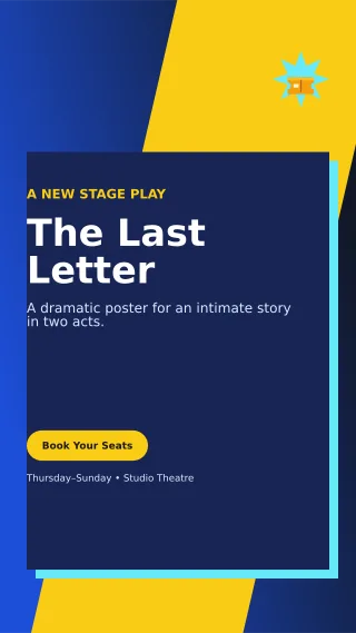 Neo Theatre Production Digital Flyer — editable blue entertainment event template, story / reel