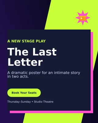 Neo Theatre Production Poster — editable black entertainment event template, instagram portrait