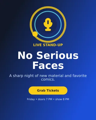 Orbit Comedy Night Poster — editable blue entertainment event template, instagram portrait