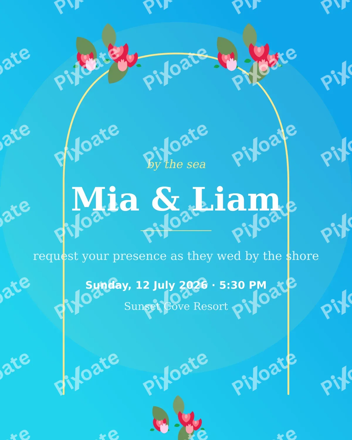 Beach Wedding Invite Beach Wedding Invite — editable blue invitation template, instagram portrait