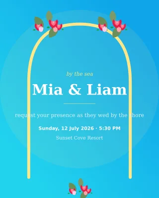 Beach Wedding Invite — editable blue invitation template, instagram portrait