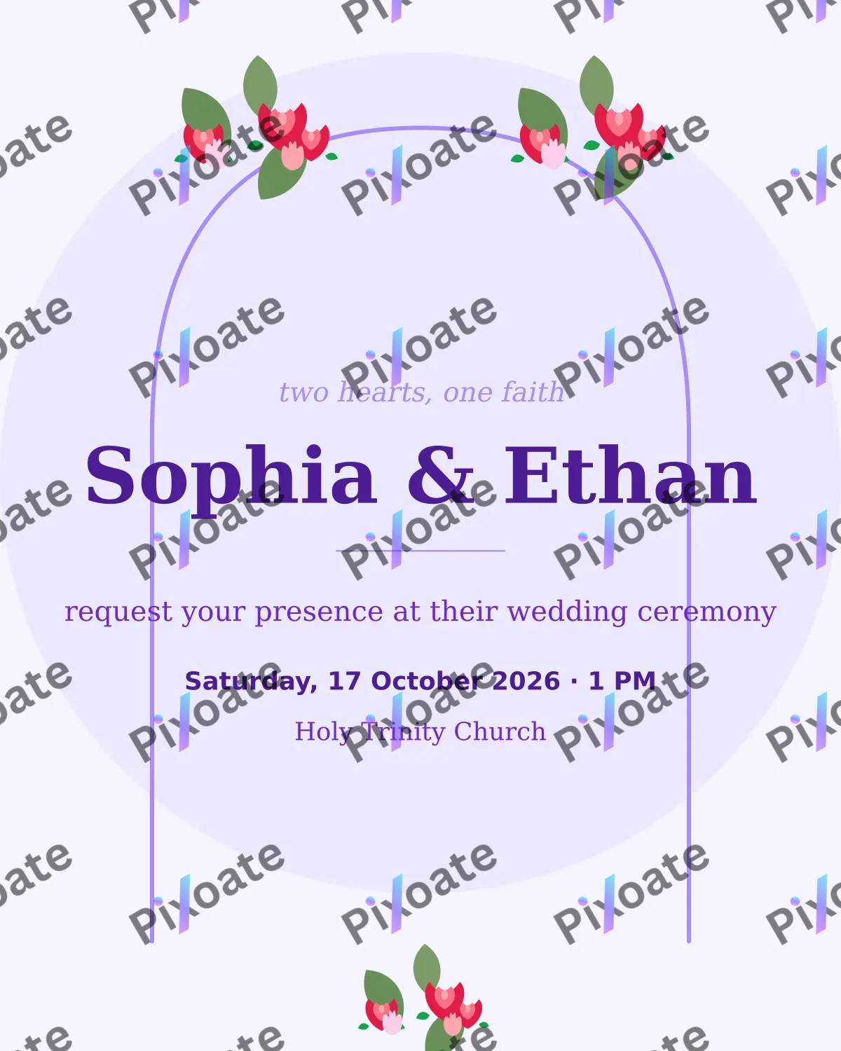 Church Wedding Elegant — editable white invitation template, instagram portrait