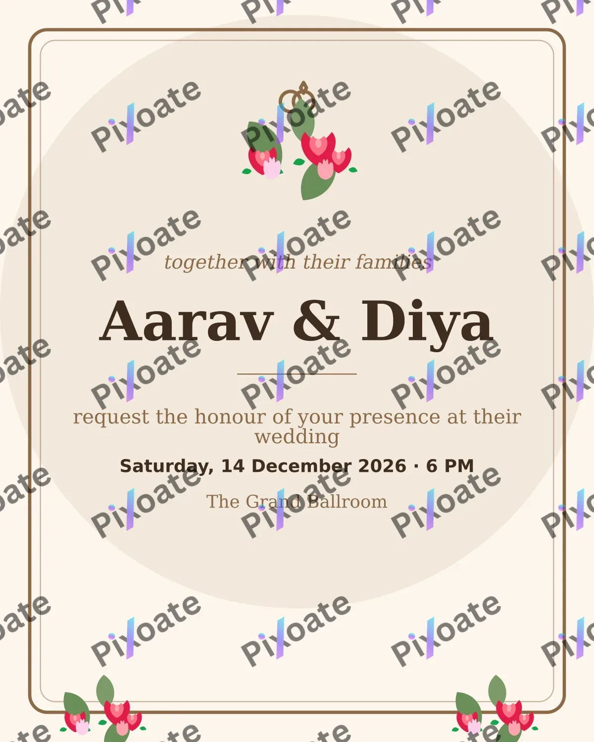 Classic Wedding Invite — editable white invitation template, instagram portrait