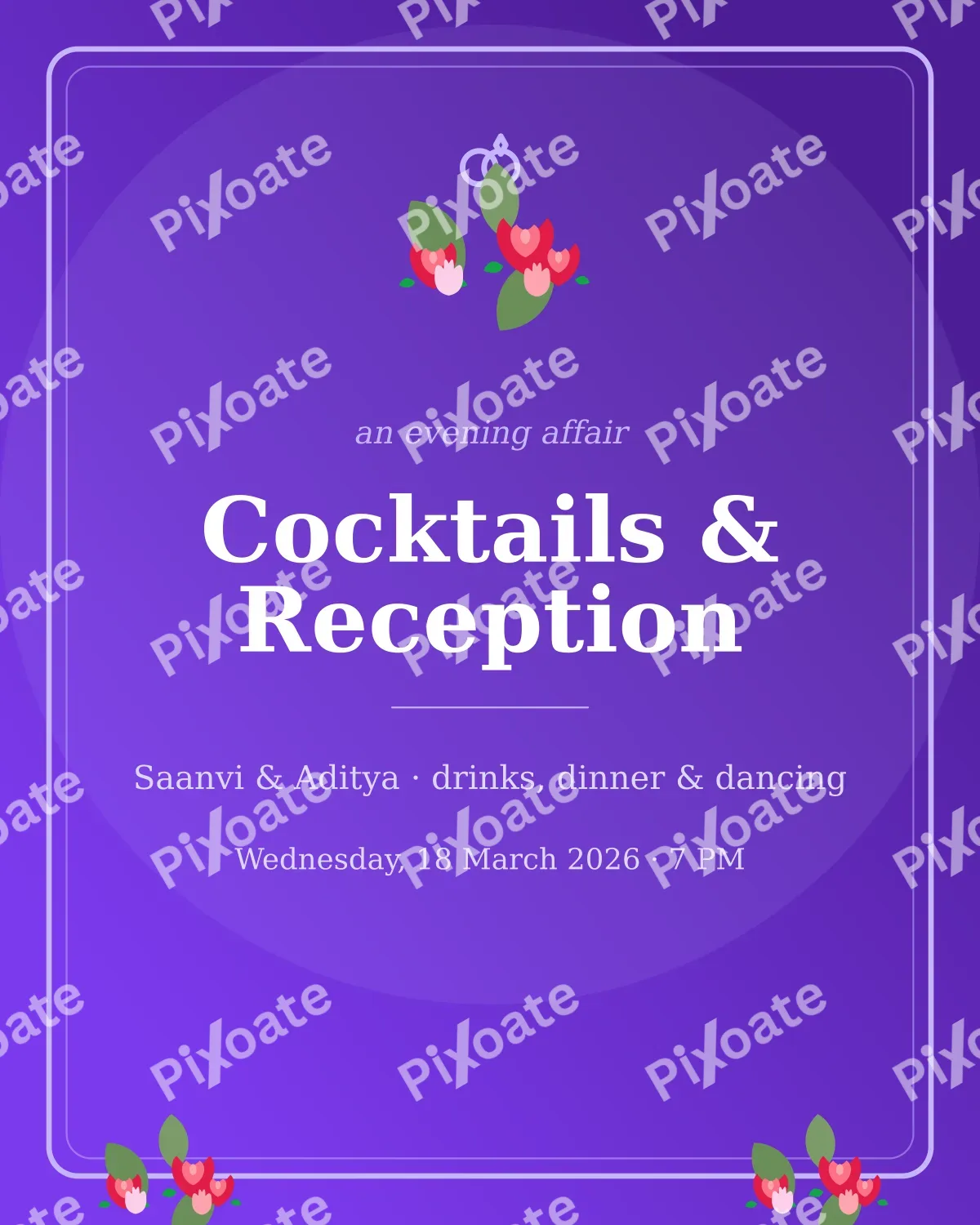 Cocktail Reception — editable purple invitation template, instagram portrait