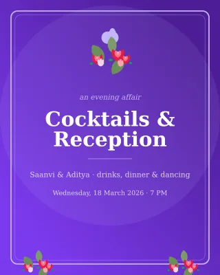 Cocktail Reception — editable purple invitation template, instagram portrait