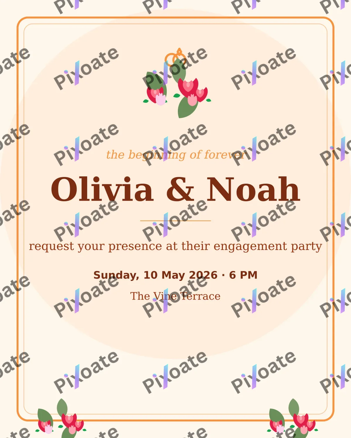 Engagement Elegant — editable white invitation template, instagram portrait