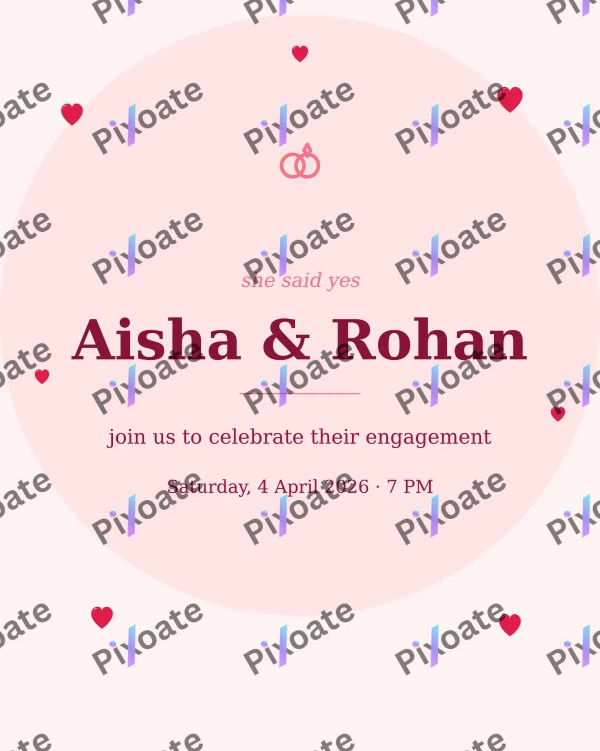 Engagement Invite — editable white invitation template, instagram portrait