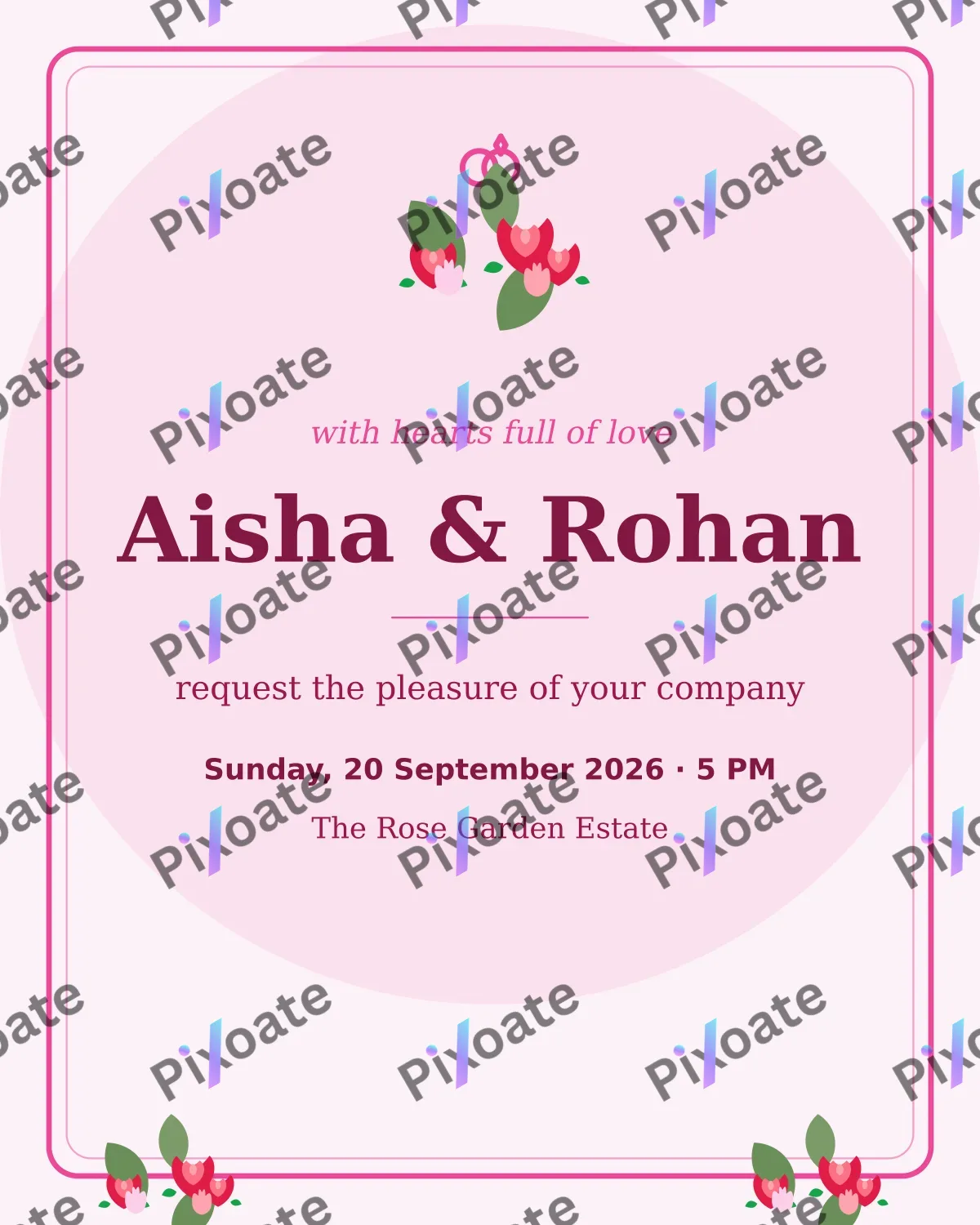 Floral Wedding Invite Floral Wedding Invite — editable white invitation template, instagram portrait