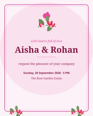 Floral Wedding Invite — editable white invitation template, instagram portrait