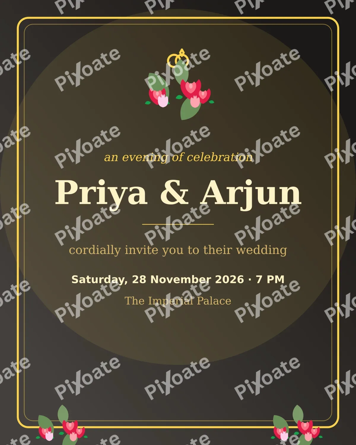 Gold Wedding Invite — editable black invitation template, instagram portrait