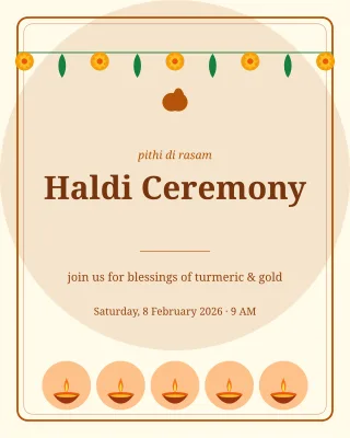 Haldi Ceremony — editable white invitation template, instagram portrait