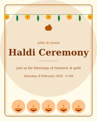 Haldi Ceremony — editable white invitation template, instagram portrait