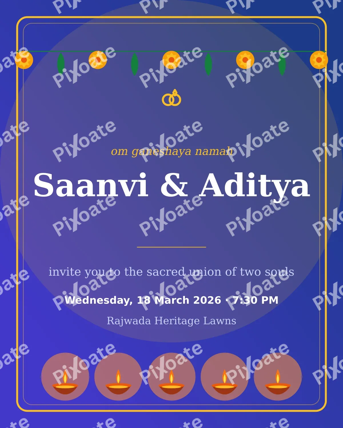 Hindu Wedding Royal Hindu Wedding Royal — editable blue invitation template, instagram portrait