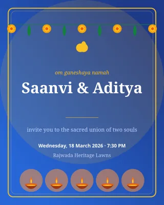 Hindu Wedding Royal — editable blue invitation template, instagram portrait