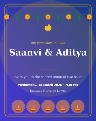 Hindu Wedding Royal — editable blue invitation template, instagram portrait