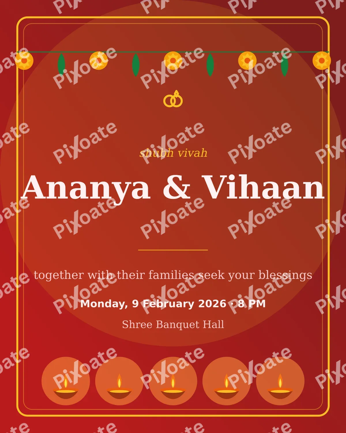 Hindu Wedding Shaadi Hindu Wedding Shaadi — editable red invitation template, instagram portrait