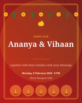 Hindu Wedding Shaadi — editable red invitation template, instagram portrait