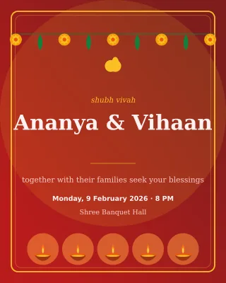 Hindu Wedding Shaadi — editable red invitation template, instagram portrait