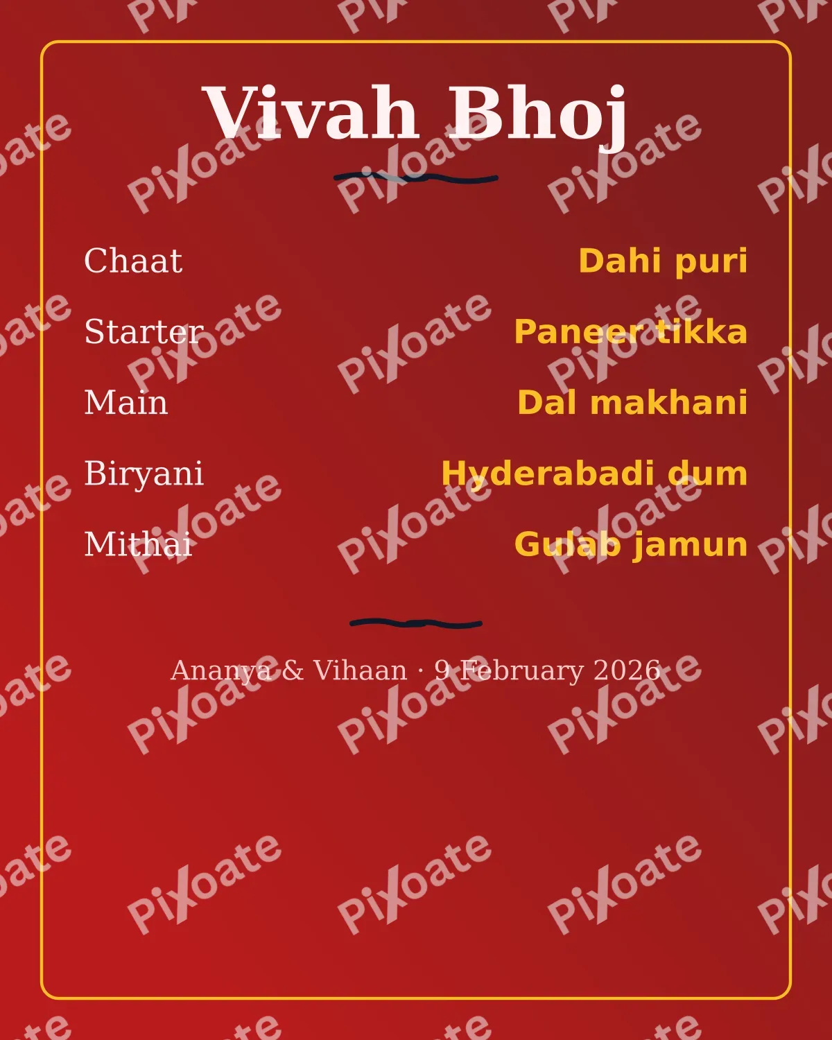 Indian Wedding Menu — editable red invitation template, instagram portrait