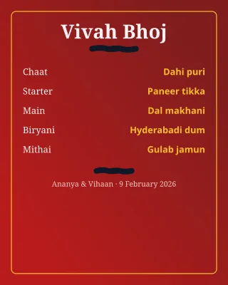 Indian Wedding Menu — editable red invitation template, instagram portrait