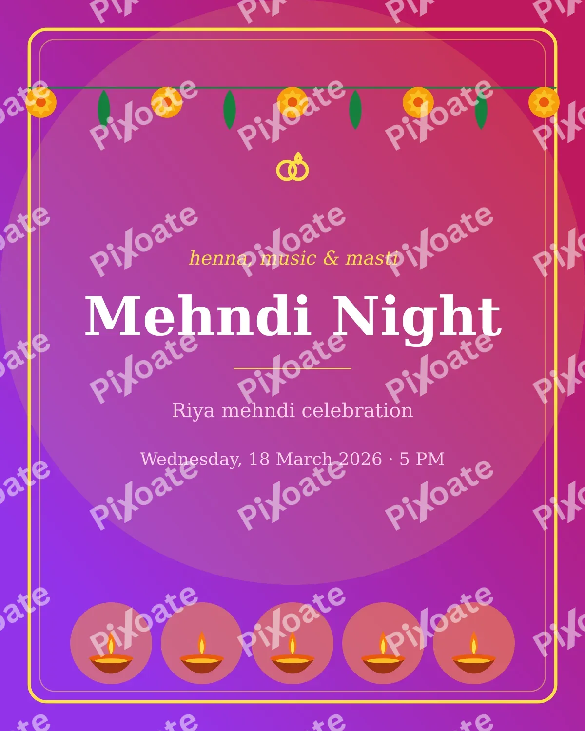 Mehndi Festive Mehndi Festive — editable pink invitation template, instagram portrait