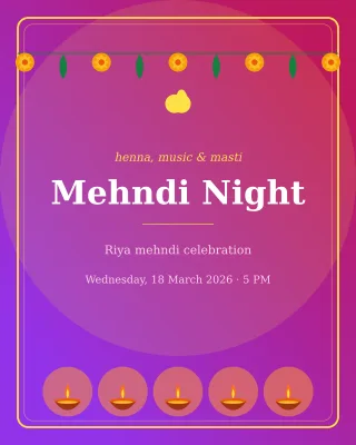 Mehndi Festive — editable pink invitation template, instagram portrait
