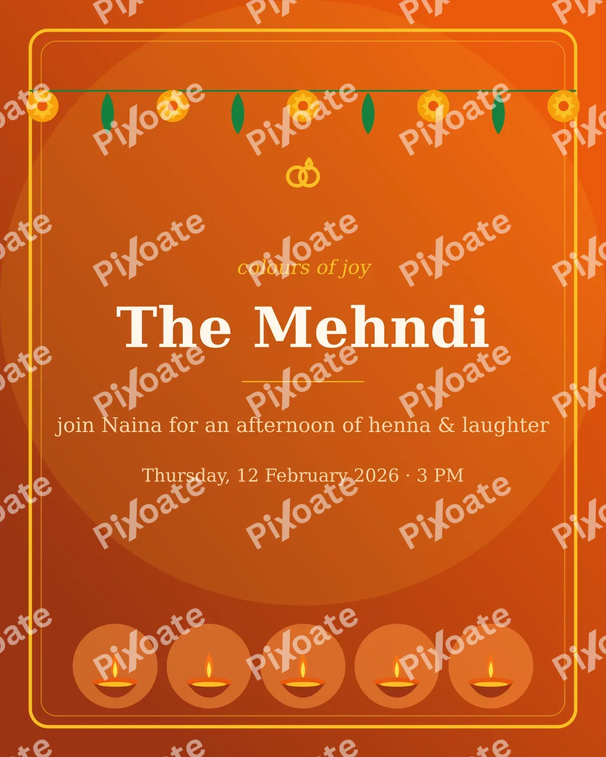 Mehndi Floral Mehndi Floral — editable brown invitation template, instagram portrait