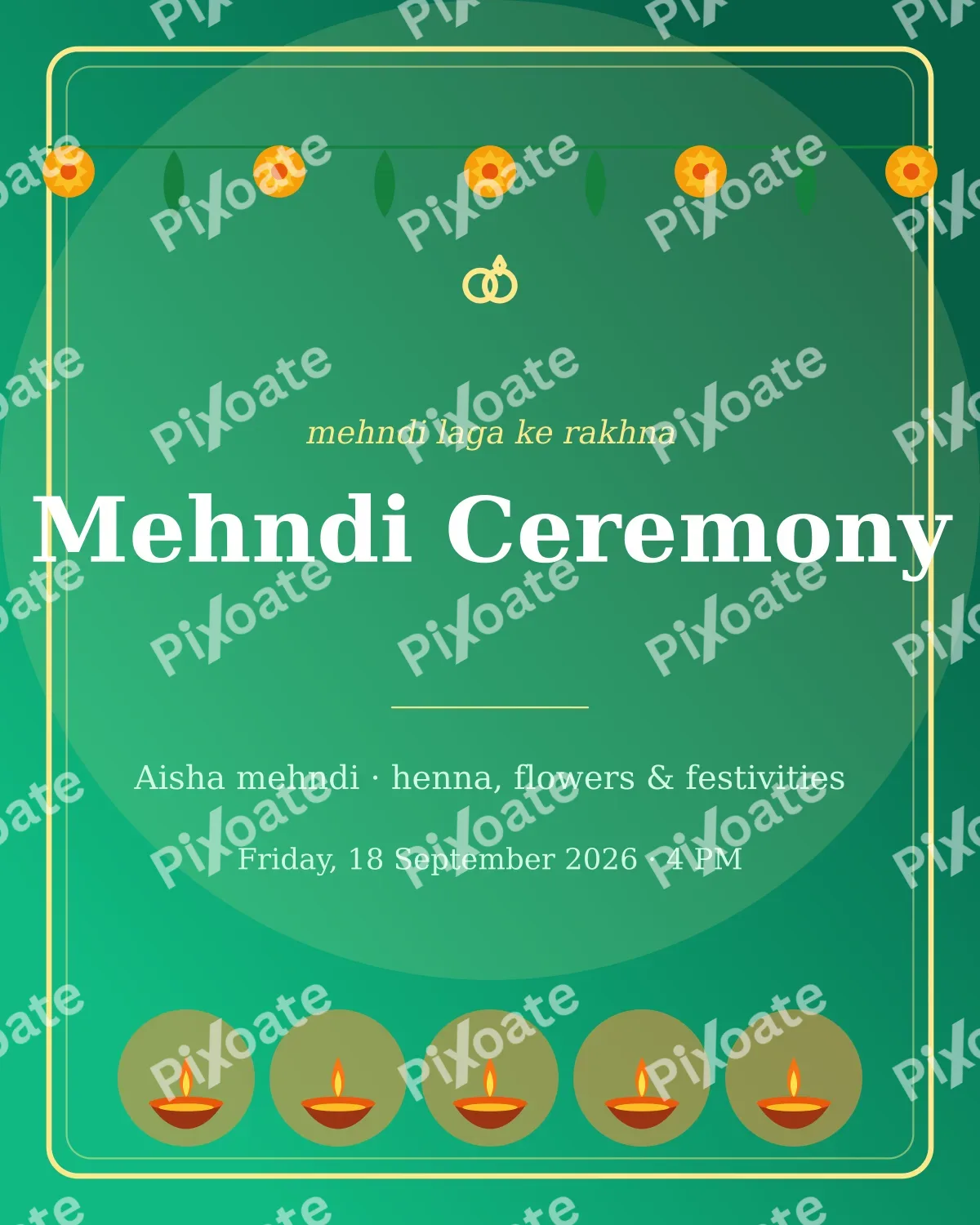 Mehndi Invitation Mehndi Invitation — editable green invitation template, instagram portrait
