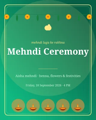 Mehndi Invitation — editable green invitation template, instagram portrait