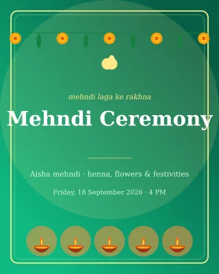 Mehndi Invitation — editable green invitation template, instagram portrait