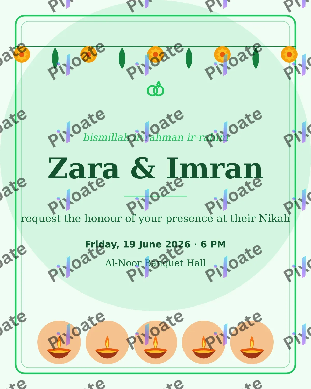 Muslim Nikah Invite — editable white invitation template, instagram portrait