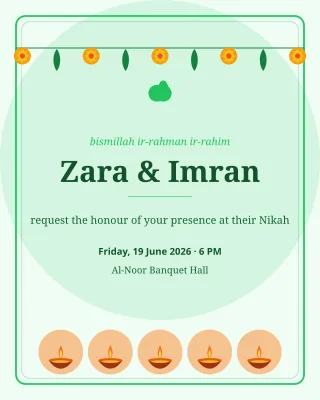 Muslim Nikah Invite — editable white invitation template, instagram portrait