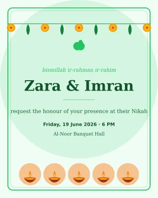 Muslim Nikah Invite — editable white invitation template, instagram portrait