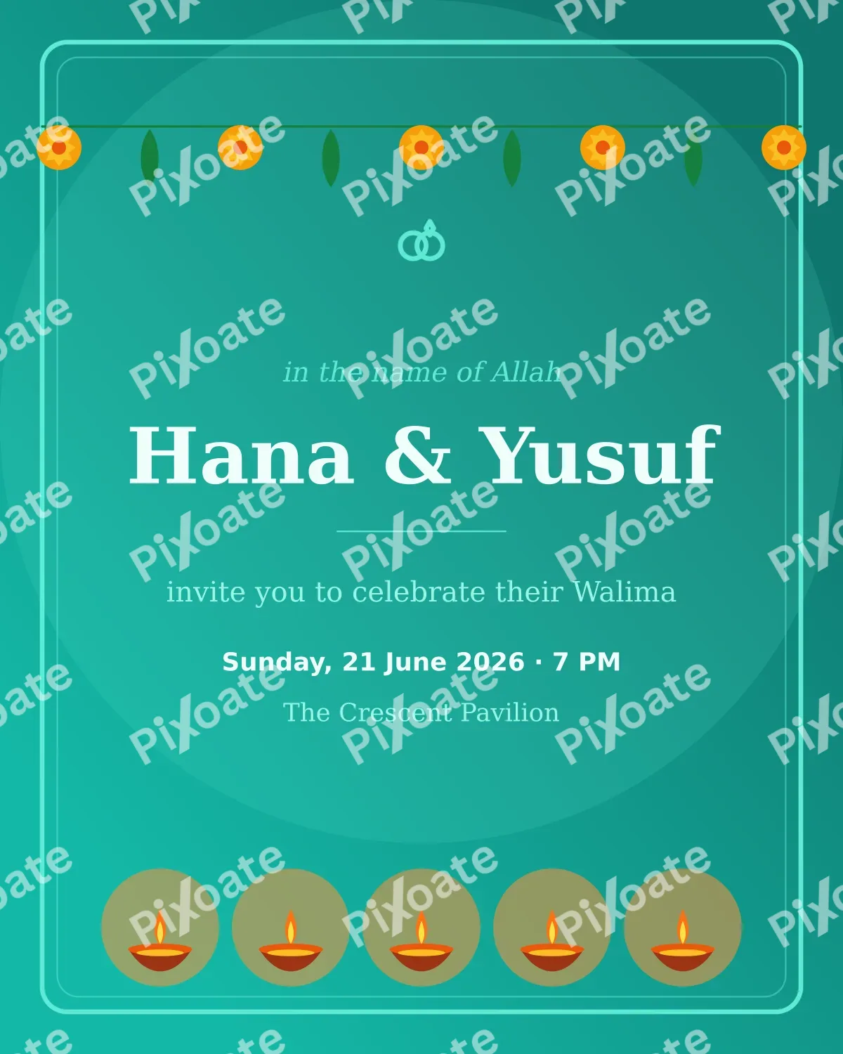 Muslim Walima Invite — editable teal invitation template, instagram portrait